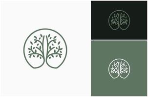 Natural Tree Plant Nature Spring Leaves Organic Line Art Logo Design Illustration vector