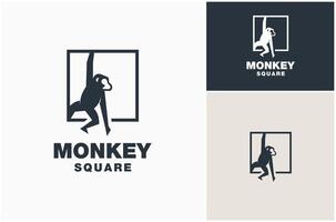 Monkey Ape Chimpanzee Silhouette Hanging Square Frame Simple Flat Logo Design vector