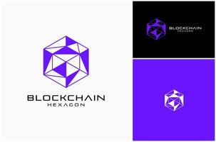 blockchain hexágono tecnología ciber seguridad futurista resumen logo diseño ilustración vector