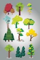 Collection of cartoon Trees Isolated on White Background. Colorful leaves. Can be used to illustrate any nature or healthy lifestyle topic. vector