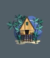 Colorful Flat Residential cardboard house, stilt house. Beaches and lush trees. eps 10. Gray background. vector