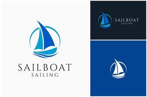 Sailboat Sailing Boat Cruise Sailor Wave Sea Ocean Sun Abstract Logo Design Illustration vector