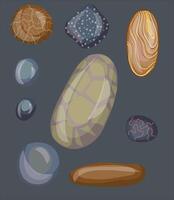 Set of Sea beach rocks or smooth stones of various colors and shapes, Isolated 3d sea or river beach pebbles. Realistic icon. vector