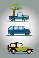 Flat cars set. minivan, pickup, suv, truck. Flat icons. vector