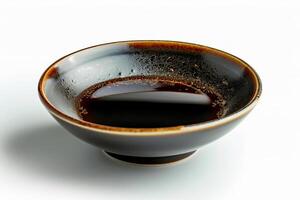 Small dish of soy sauce, simple and glossy, perfectly isolated on a white background for clarity photo