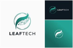 Leaf Green Plant Nature Technology Digital Connection Modern Logo Design Illustration vector