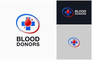 Blood Donor Drop Transfusion Medical Hospital Health Care Logo Design Illustration vector