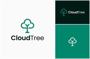 Cloud Sky Climate Atmosphere Tree Plant Natural Modern Simple Logo Design Illustration vector