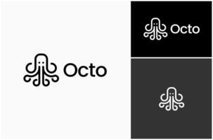 Octopus Squid Cephalopod Cthulhu Curl Arm Simple Modern Line Art Logo Design Illustration vector