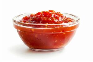 Sweet chili sauce in a clear dip bowl, bright and inviting, isolated on a white background photo