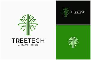 árbol natural verde circuito electrónico tecnología futurista logo diseño ilustración vector