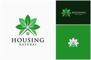 casa hogar techo techumbre alojamiento corredor de bienes raíces hoja verde naturaleza natural logo diseño ilustración vector