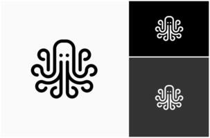 Octopus Squid Cephalopod Cthulhu Curl Arm Simple Modern Line Art Logo Design Illustration vector