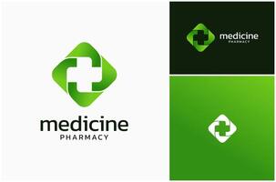 médico medicina hospital farmacia salud cuidado verde vistoso logo diseño ilustración vector