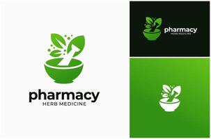 Pharmacy Herb Medicine Herbal Natural Healing Health Care Medical Logo Design Illustration vector