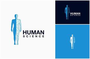 Standing Human Body Silhouette Science Genetic Cell DNA Biology Logo Design Illustration vector