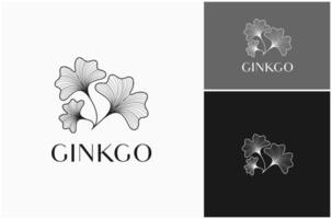 Ginkgo Biloba Leaf Plant Floral Blossom Line Art Hand Drawn Logo Design Illustration vector