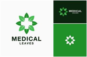 médico hospital medicina farmacia flor hoja verde hojas naturaleza logo diseño ilustración vector