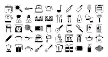 cocina icono conjunto en glifo estilo vector