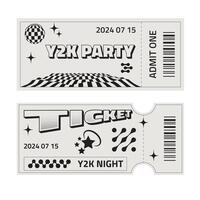 Set of two ticket templates in trendy retro style . Hippie style party ticket with futuristic elements. Y2k style design. vector