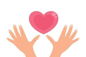 dibujos animados manos participación rosado corazón. simbolizando amar, cuidado y caridad. ilustración vector