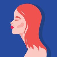 Beautiful redhead woman with red lips portrait. Profile of a young female with a red hair. illustration vector
