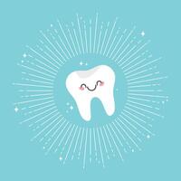 Shiny cartoon tooth. Healthy and happy tooth. Cute smiling tooth background. illustration vector