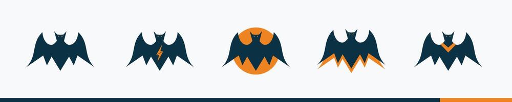 blue bats set logo simple symbol or icon isolated on white - flat cartoon style vector