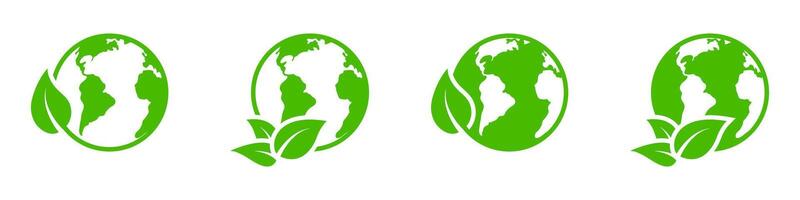 Eco world icon. Planet earth with leaf symbol. illustration. vector