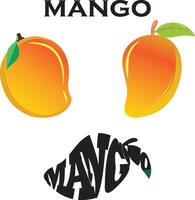 Fresco mango con mango rebanada y hojas ilustración.fresco amarillo mango con mango hojas y rebanadas verano frutas para sano estilo de vida. orgánico fruta. dibujos animados estilo. vector