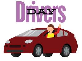 World Drivers Day. Red Car With Driver. vector