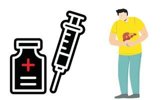 Medicine bottles And Man In liver icons image. vector