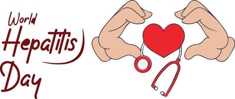 World Hepatitis Day text With Hand holding heart shape. vector