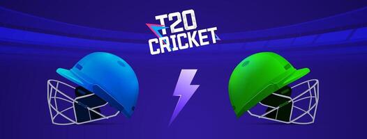 illustration for Cricket Poster with cricket ball, wicket stumps, Cricket Helmets Poster vector