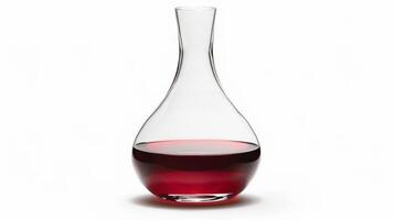 Profile of a wine decanter with red wine, elegant and simple, isolated on white photo