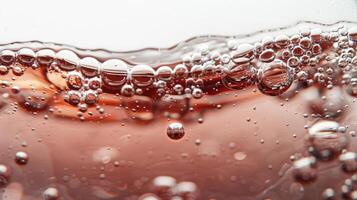 Close up of wine bubbles in a glass, macro shot, isolated on white background photo