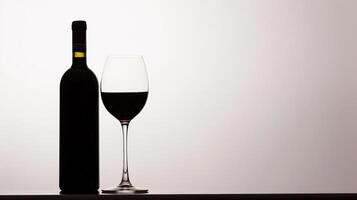 silueta de un vino botella y vaso en contra un brillante luz, aislado en blanco foto