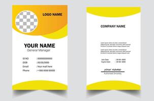 Modern and clean business id card template. corporate modern business id card design template with Yellow color. professional id card design template vector