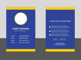 Modern and clean business id card template. corporate modern business id card design template with blue color. professional id card design template. Company employee id card template. vector