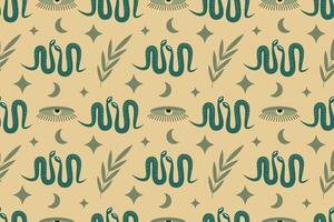 Snake seamless pattern with plants, stars and esoteric symbol. For packaging, textiles, case, cover, paper, wallpaper vector