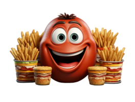 3d illustration of cute fried icon character with potato product, generated ai png