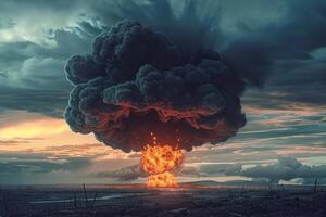 Scary nuclear explosion in outdoor, mushroom cloud of nuclear weapons photo