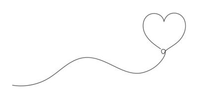 corazón globo continuo uno línea dibujo, negro y blanco minimalista ilustración de amor concepto hecho desde uno línea. gráficos de romance vector