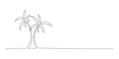 Palm tree continuous line drawing of natural coconut on white background. Minimalist concept of travel and leisure. illustration vector