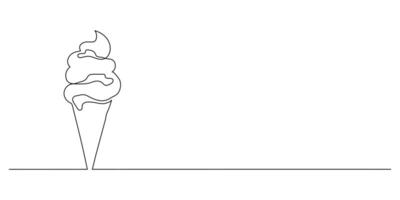 Ice cream in a waffle cone in one line. Dessert ice cream symbol for menu and business card design in simple linear style. minimalistic graphics vector