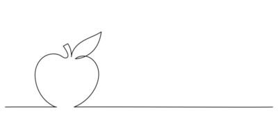 Apple fruits in the style of continuous line drawing. A minimalistic sketch of a healthy drawing of a black line on a white background. illustration of food vector