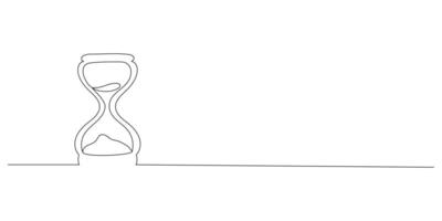 One continuous line drawing of an hourglass with sand flowing. Countdown concept in simple linear style. Doodle illustration vector