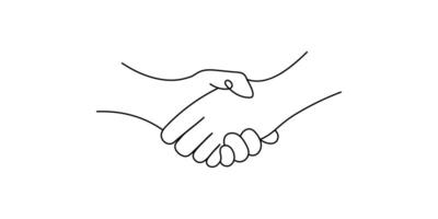 Handshake, agreement, input hand banner drawn from one line on a white background. Partnership and friendship symbol. graphic line vector