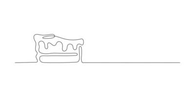 línea dibujo de tarta de queso con crema. mano dibujado pedazo de pastel minimalista diseño, café y panadería concepto. ilustración aislado en blanco antecedentes vector
