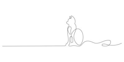 Cute cat line, pet online continuous hand drawn objects. The cat is sitting on the floor. Cute kitten one line art. illustration vector